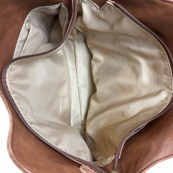 The SAK Embossed Sierra Leather Tote Shoulder Hobo Handbag Boho Fringe Indie - Picture 8 of 9